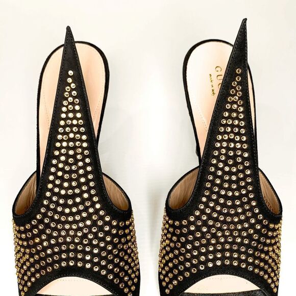 Gucci Fedra Crystal Embellished High Heel Mules EU 39.5 US 9.5 Black Suede Pumps - Picture 4 of 11